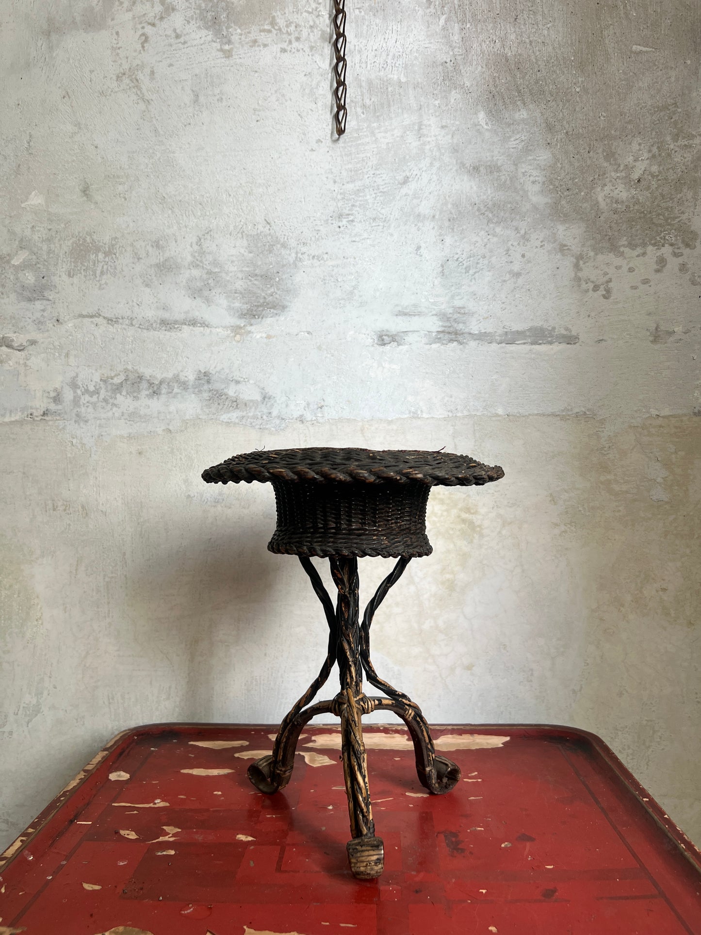 A Rare 19thC Wicker on Steel table-top Plant Stand