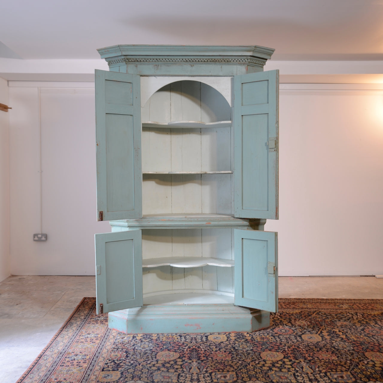 Architectural Barrel Back Painted Corner Cabinet c1810