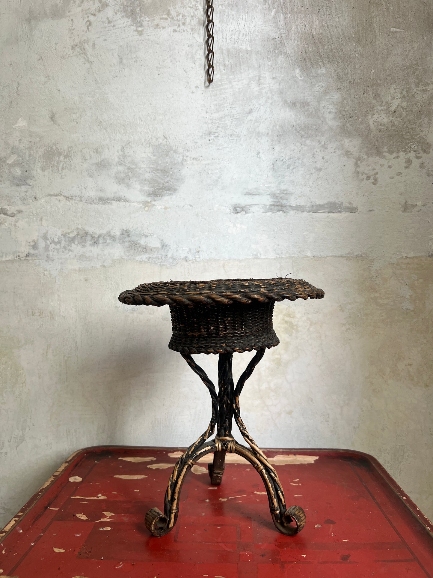 A Rare 19thC Wicker on Steel table-top Plant Stand