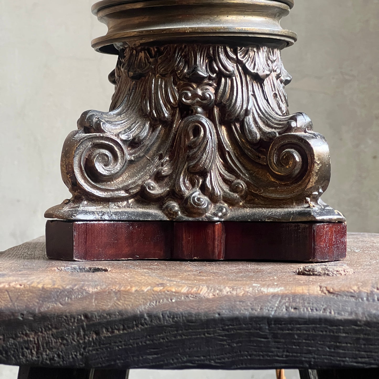 19th Century Gilt Brass Column Table Lamp