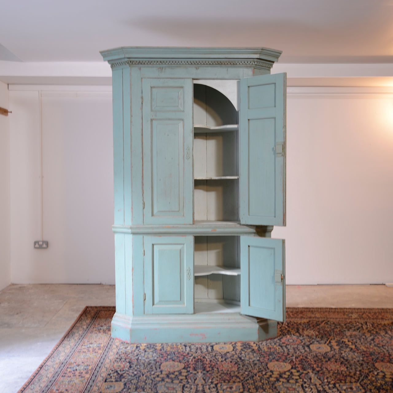 Architectural Barrel Back Painted Corner Cabinet c1810