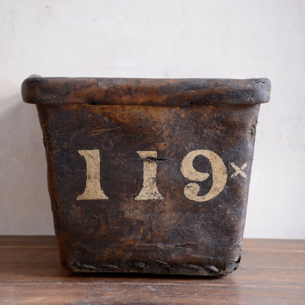 19th Century Buffalo Rawhide Mill Bucket - No 119/Name