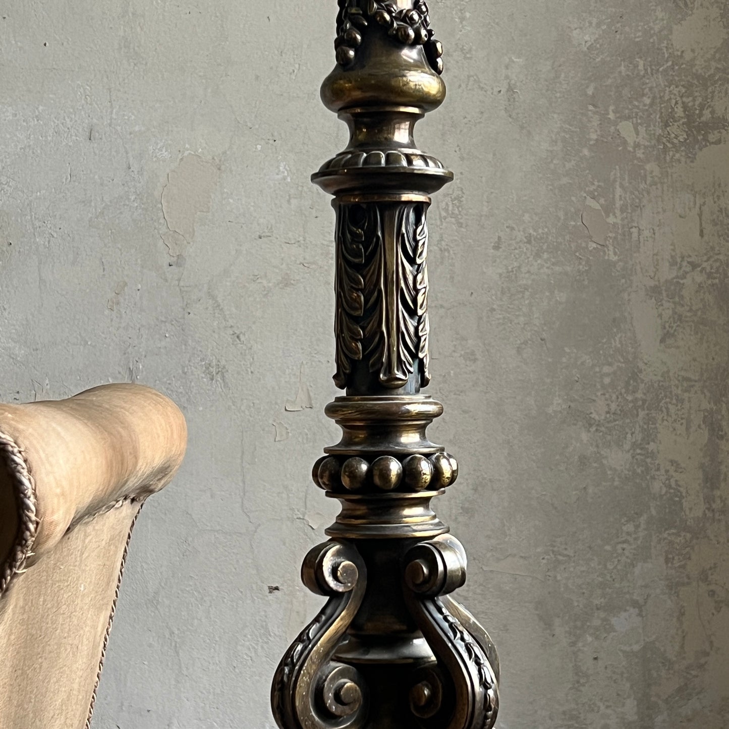 19th Century Gilt Brass Column Table Lamp