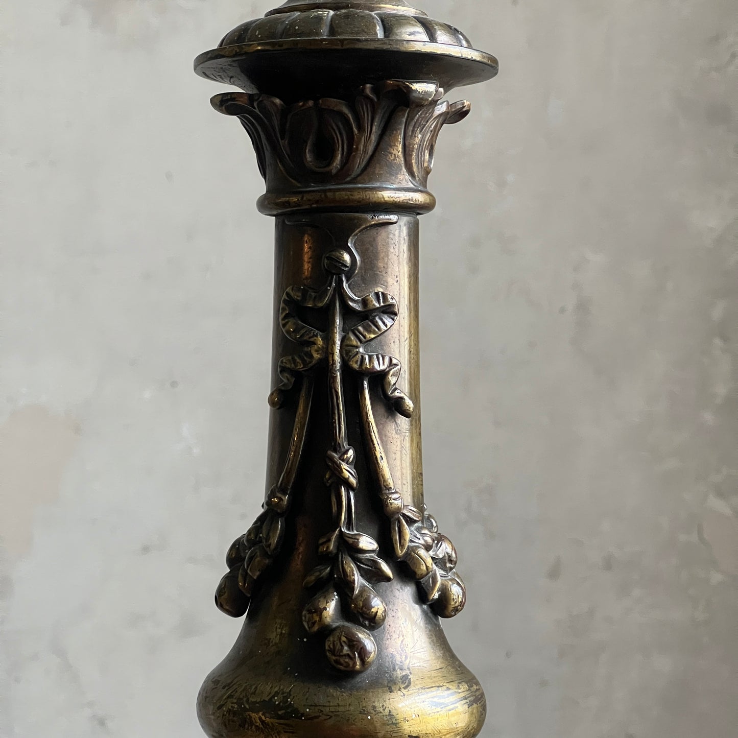 19th Century Gilt Brass Column Table Lamp
