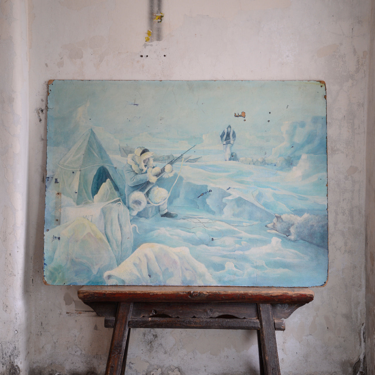 Triptych Of Polar Exploration Scenes / J Mills , (c. 1960s)