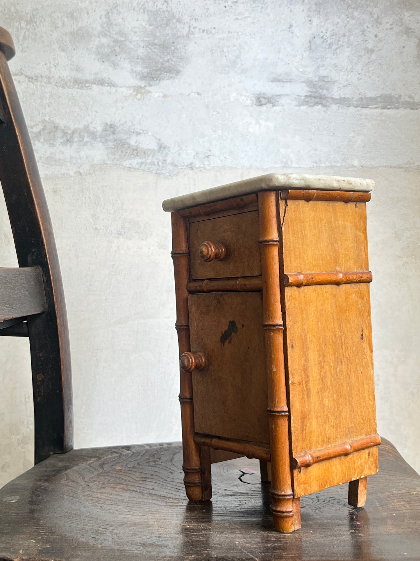 A French Miniature Faux Bamboo Cabinet with Marble Top