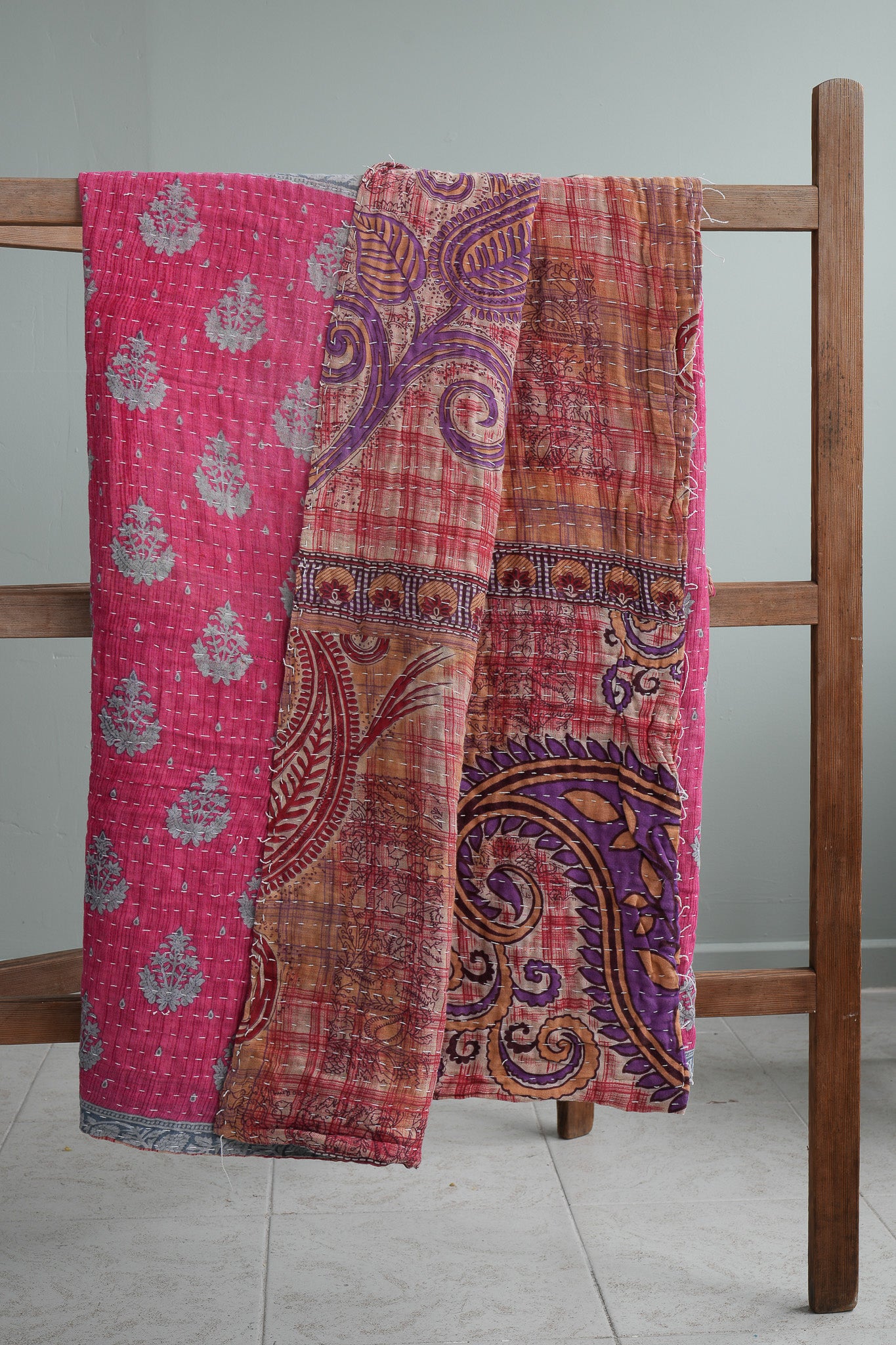 A Unique Vintage Cotton Kantha Quilt ~ 053
