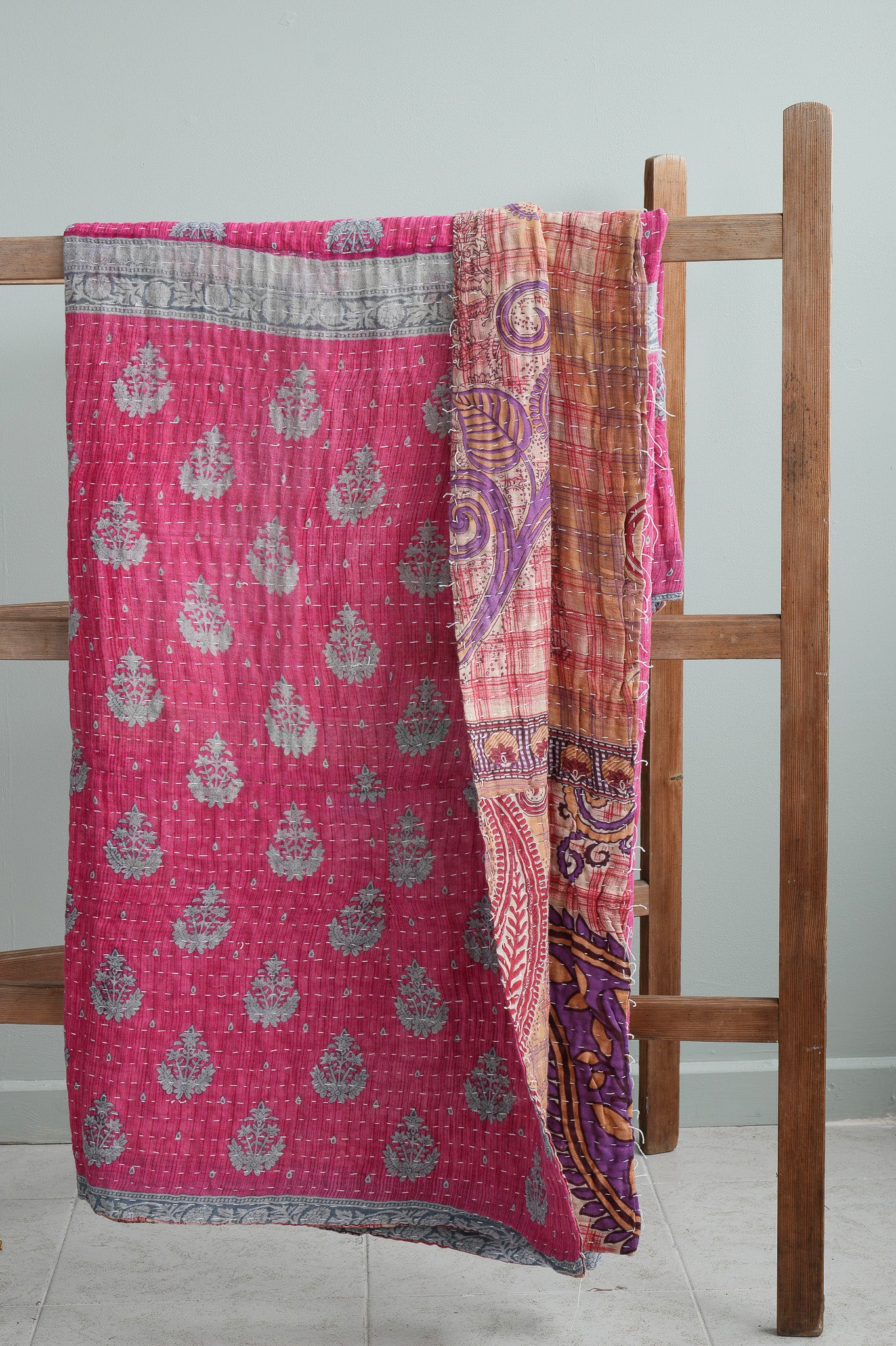 A Unique Vintage Cotton Kantha Quilt ~ 053