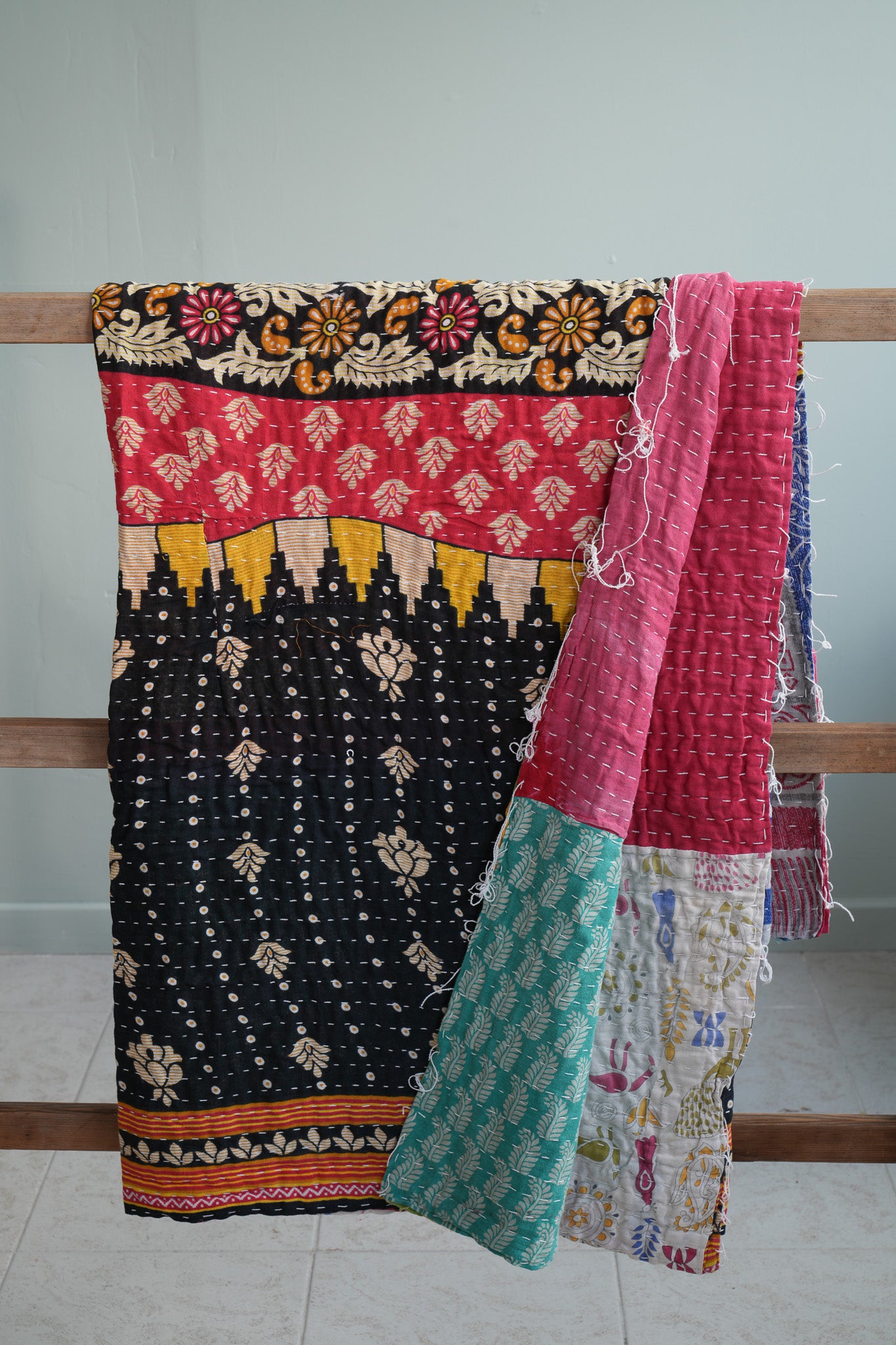 A Unique Vintage Cotton Kantha Quilt ~ 059