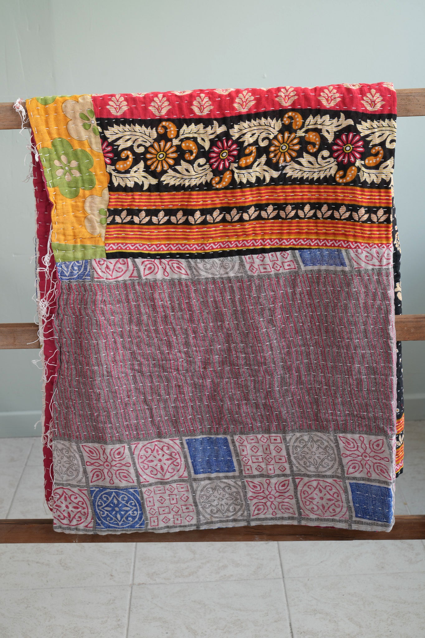 A Unique Vintage Cotton Kantha Quilt ~ 059