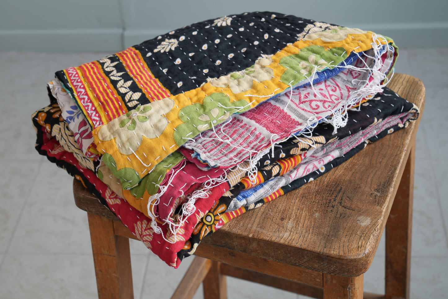 A Unique Vintage Cotton Kantha Quilt ~ 059