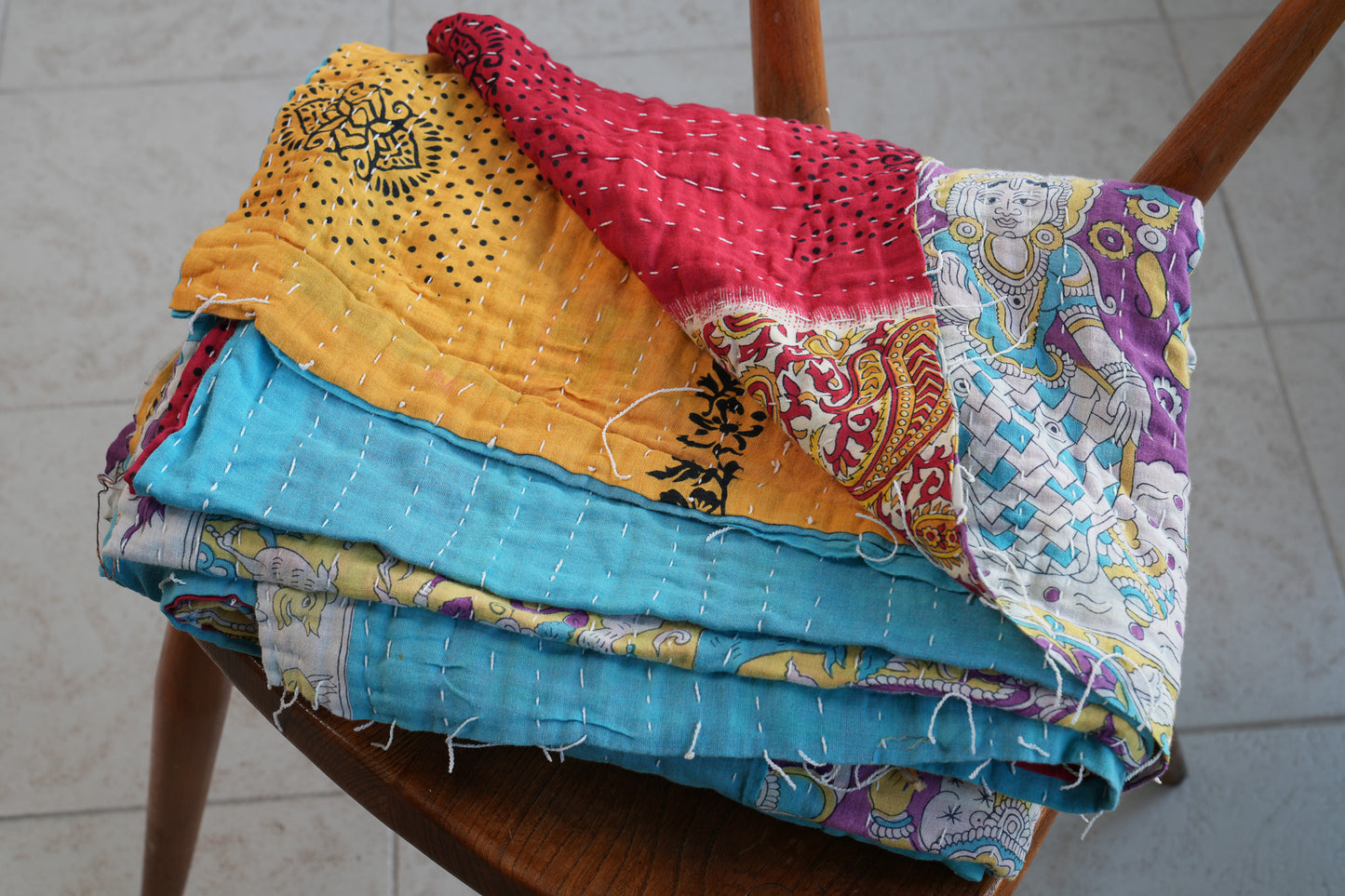 A Unique Vintage Cotton Kantha Quilt ~ 065