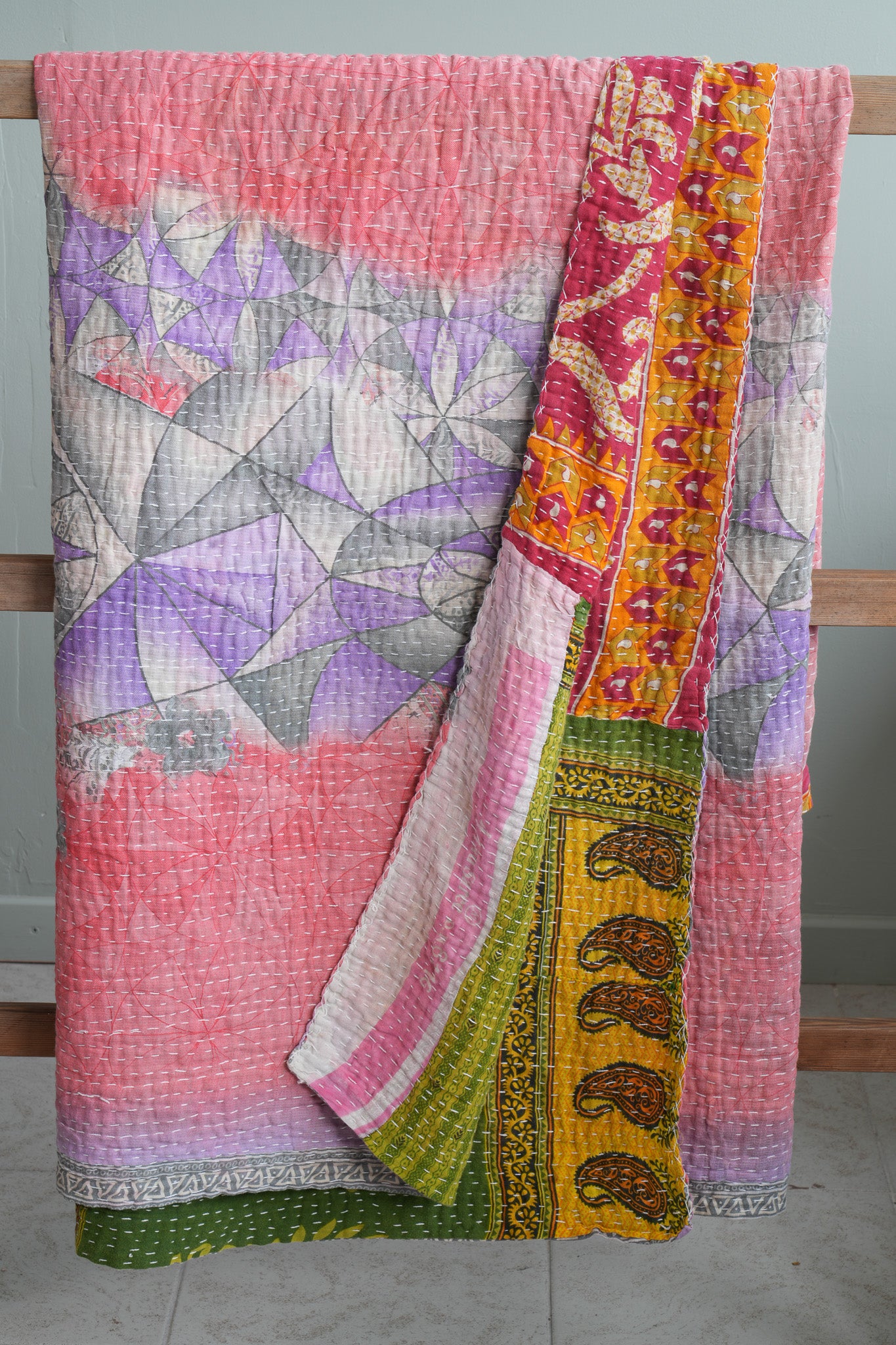 A Unique Vintage Cotton Kantha Quilt ~ 077