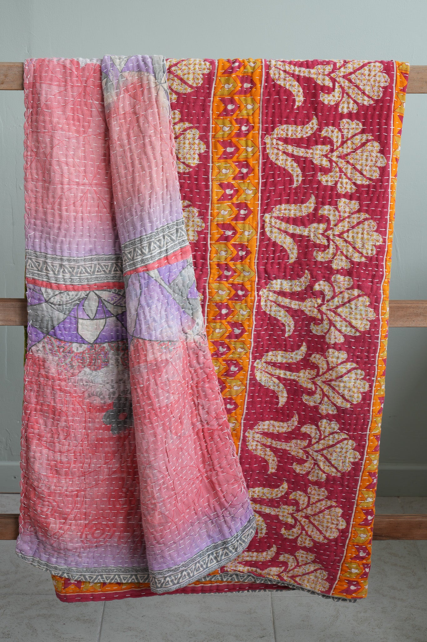 A Unique Vintage Cotton Kantha Quilt ~ 077