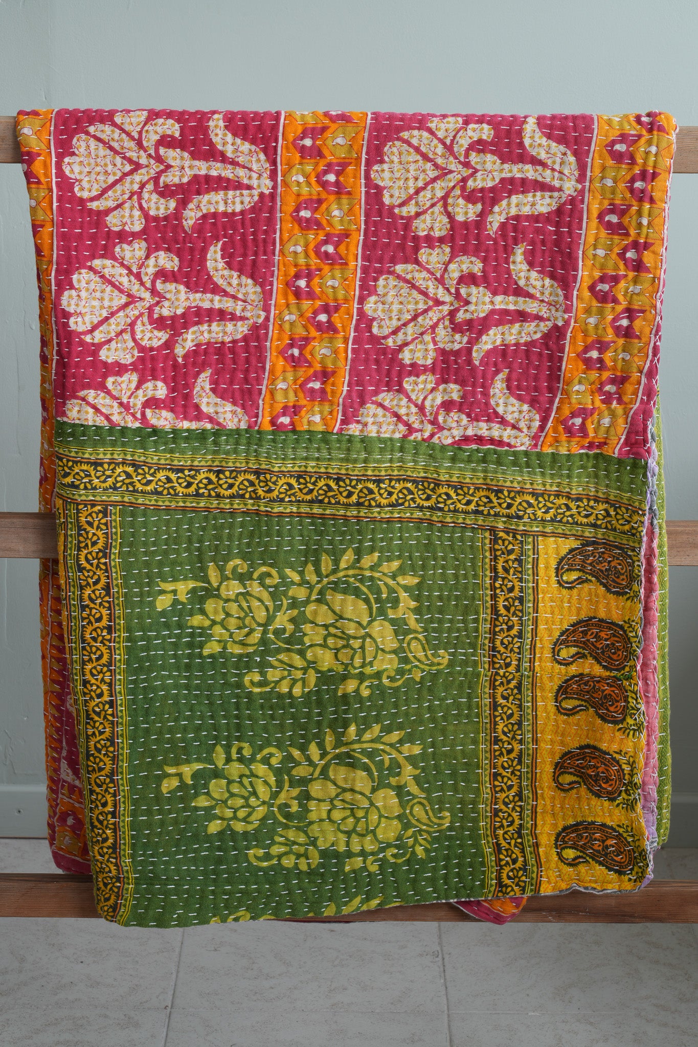 A Unique Vintage Cotton Kantha Quilt ~ 077