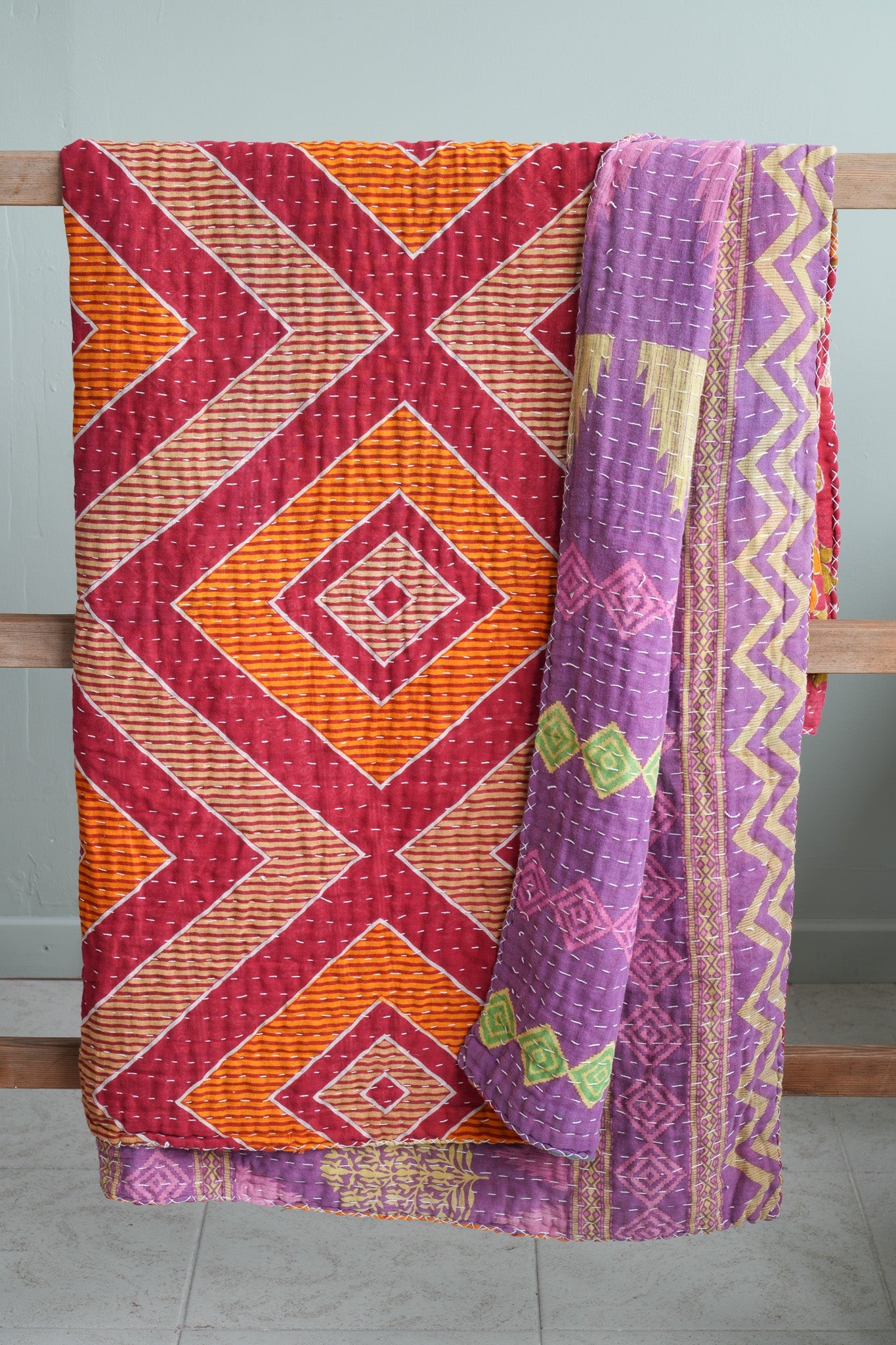 A Unique Vintage Cotton Kantha Quilt ~078