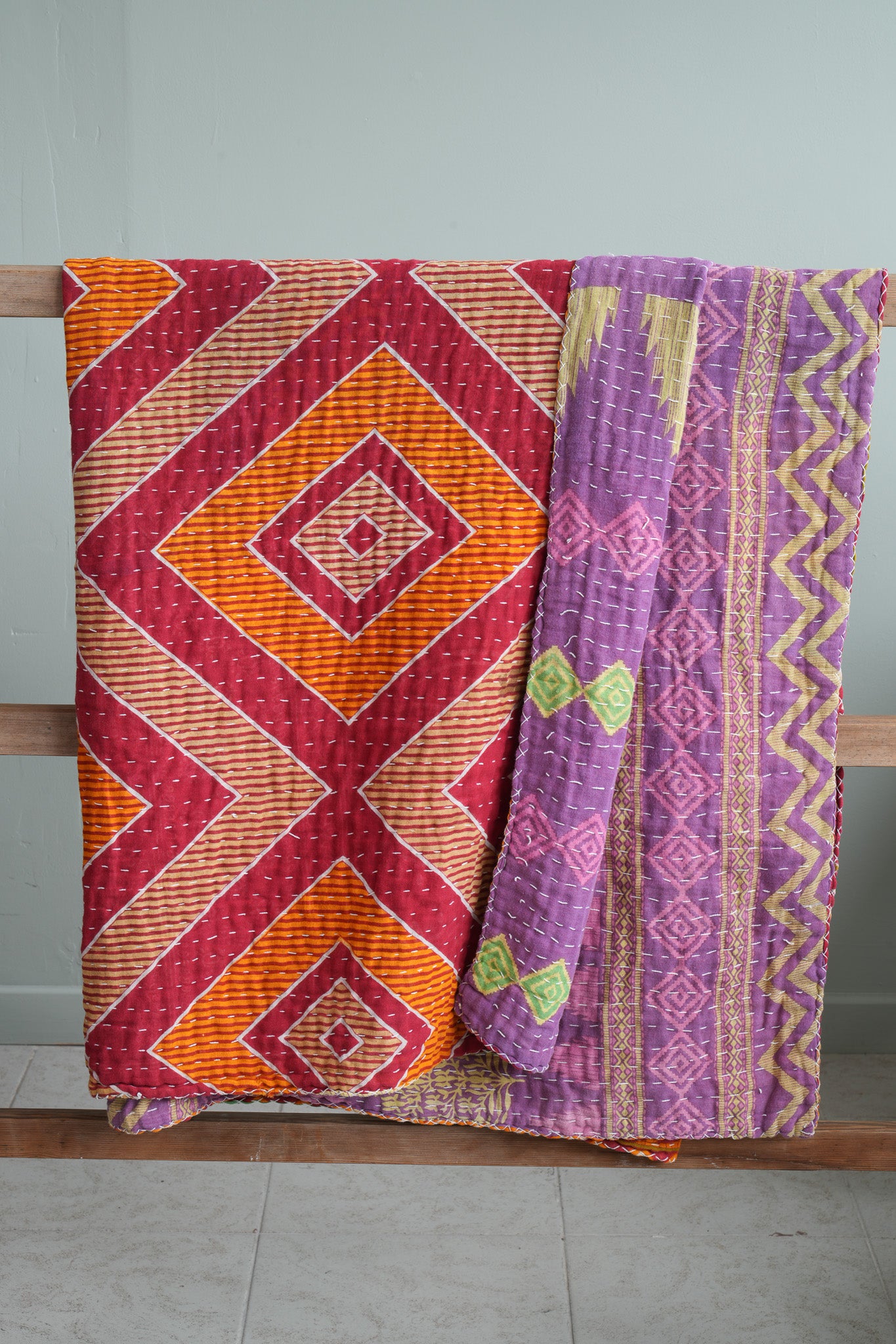 A Unique Vintage Cotton Kantha Quilt ~078