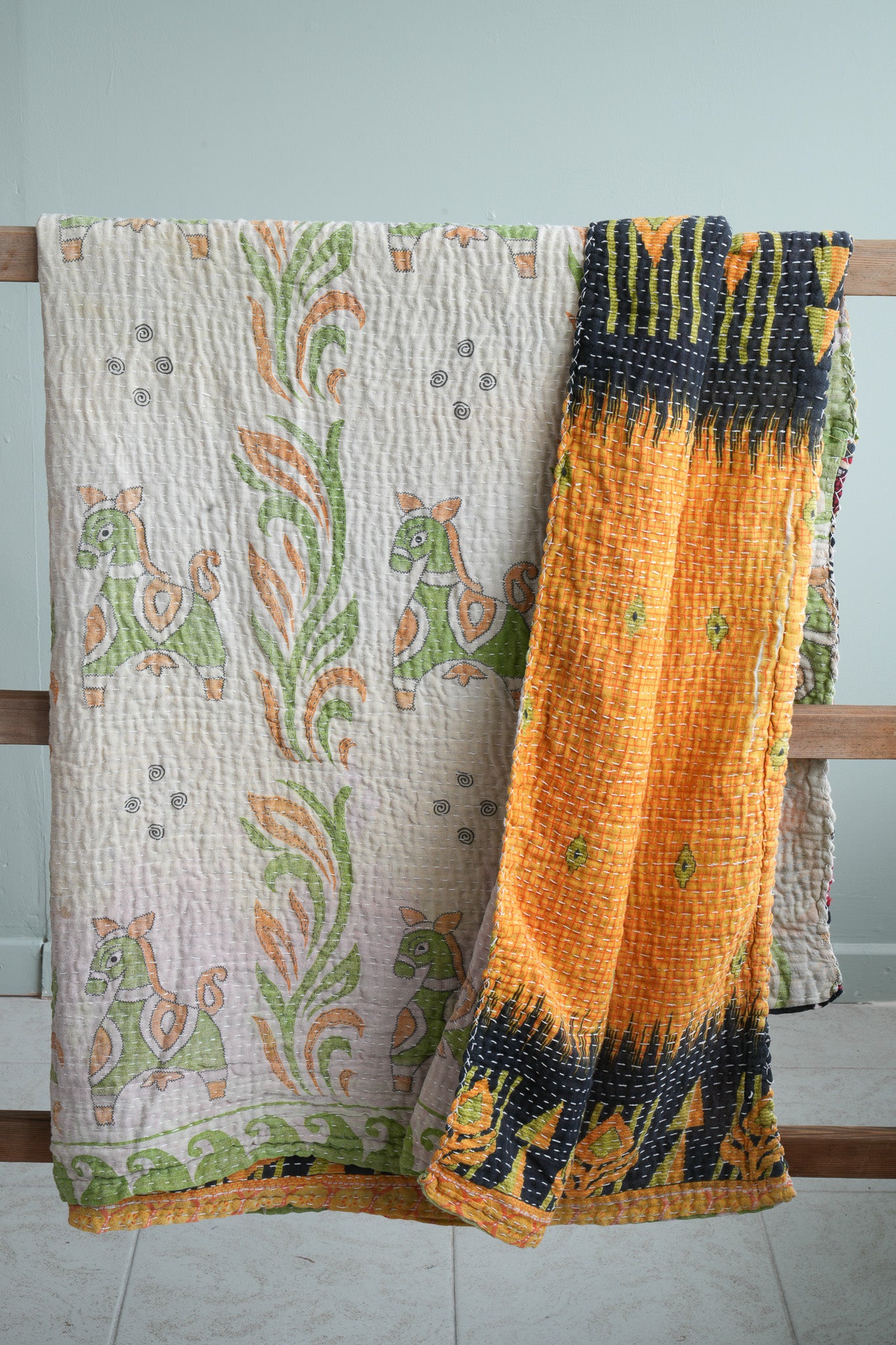 A Unique Vintage Cotton Kantha Quilt ~079