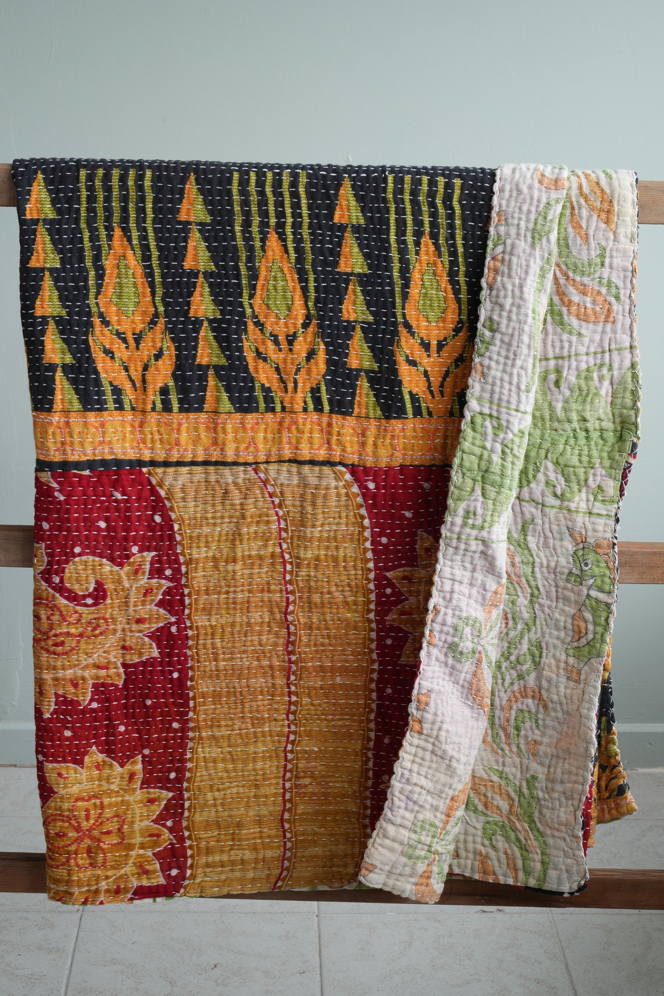 A Unique Vintage Cotton Kantha Quilt ~079