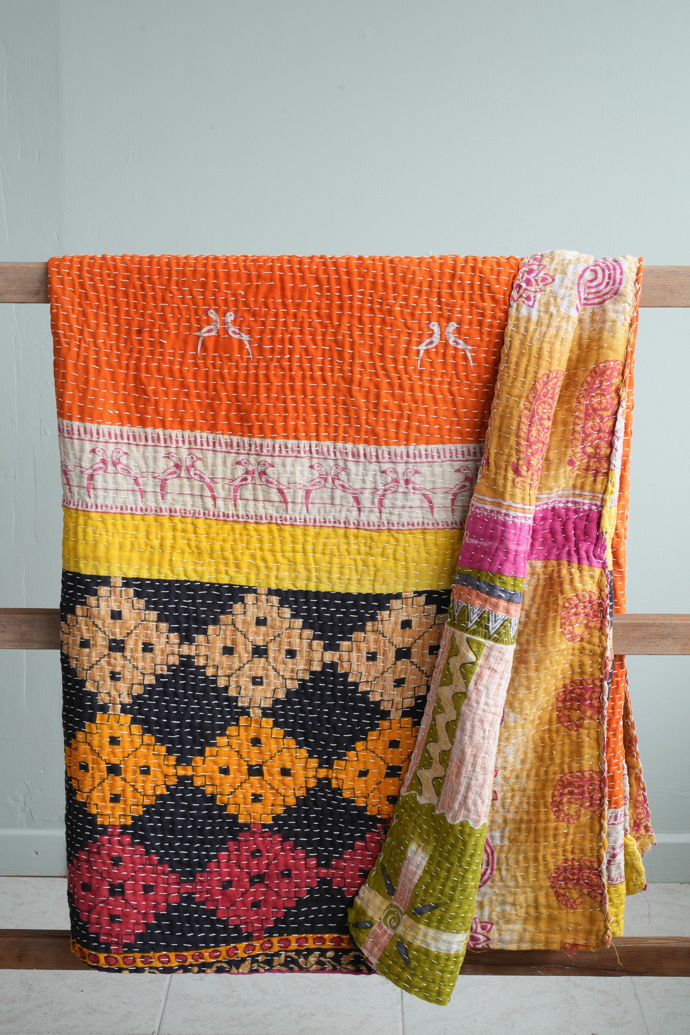 A Unique Vintage Cotton Kantha Quilt