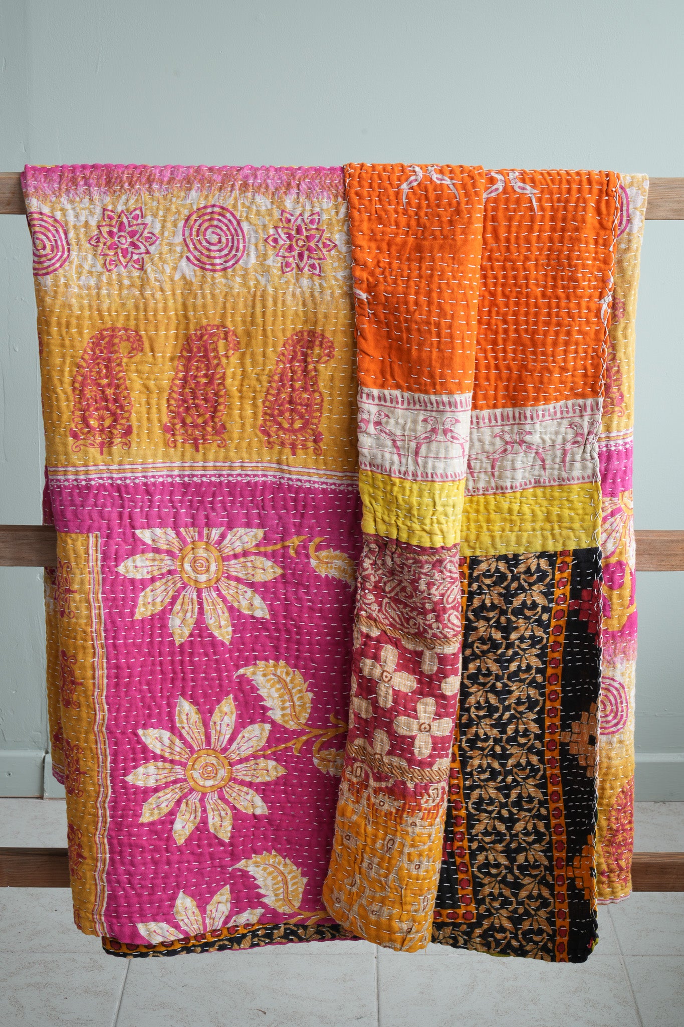 A Unique Vintage Cotton Kantha Quilt