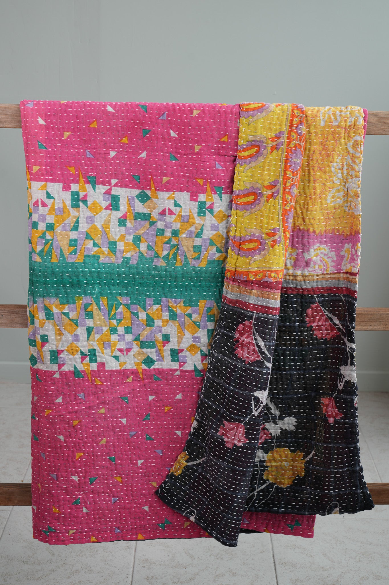 A Unique Vintage Cotton Kantha Quilt ~089