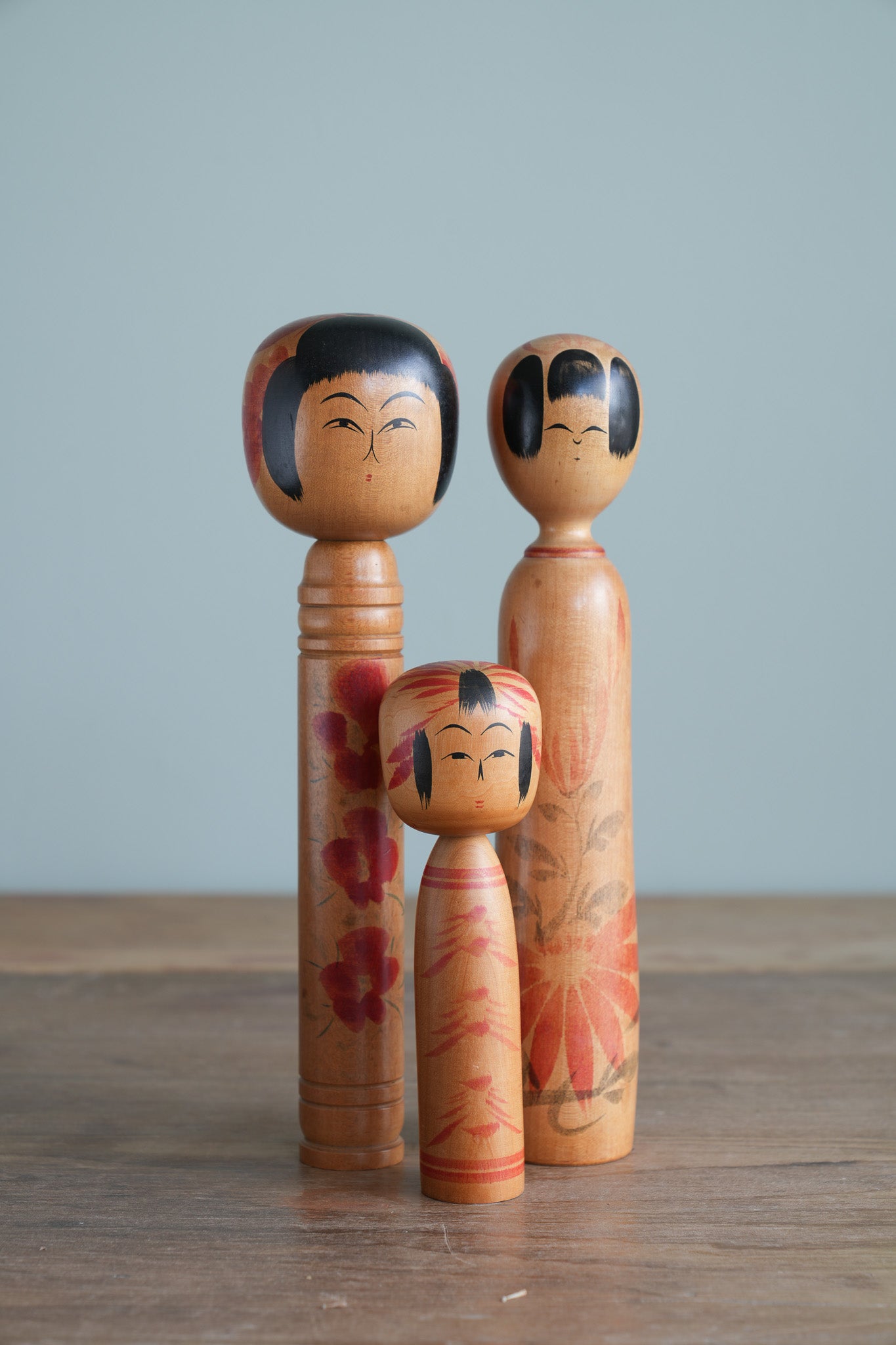 Set of 3 Traditional Japanese Folk Art Kokeshi Dolls 098