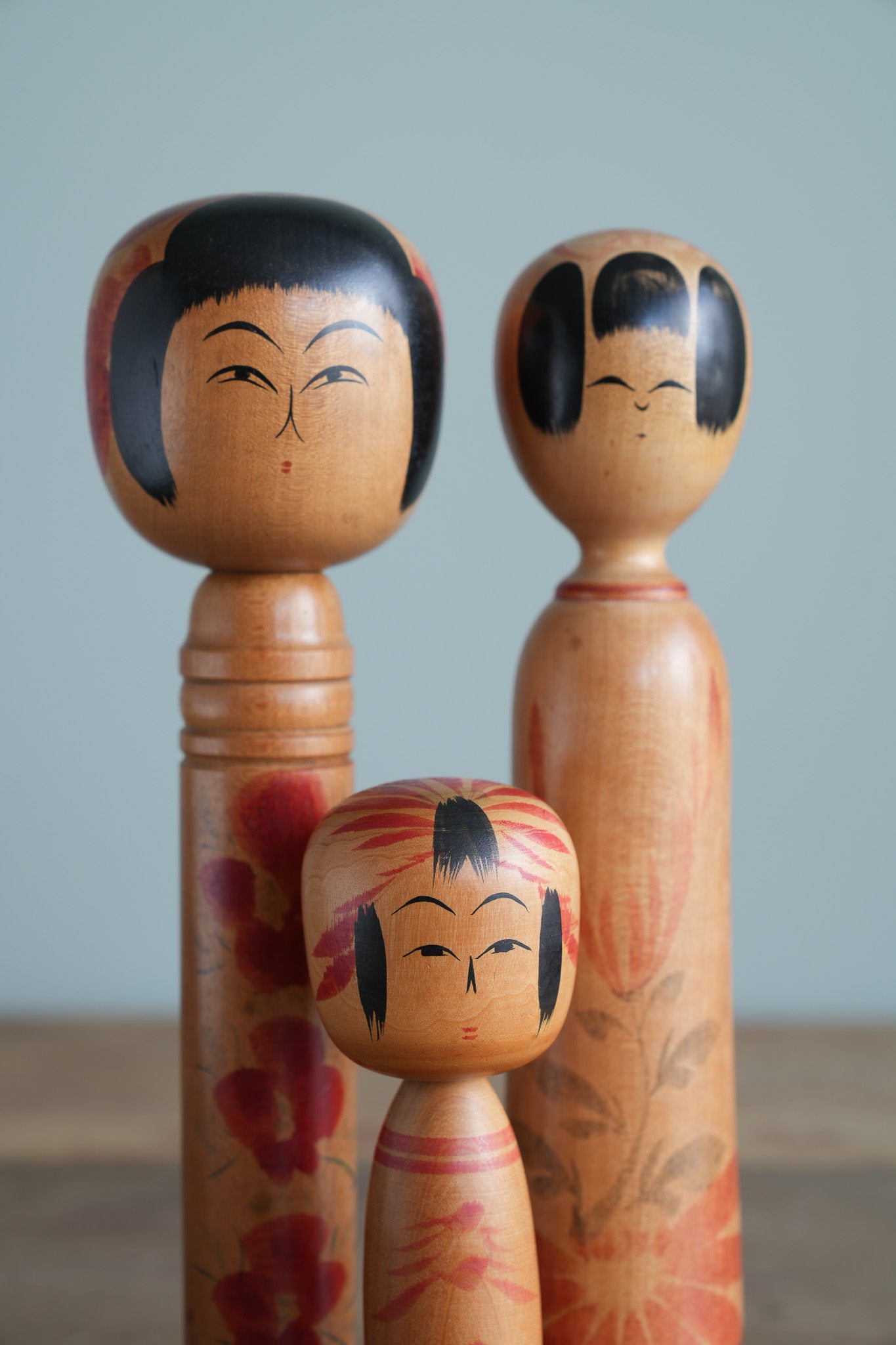 Set of 3 Traditional Japanese Folk Art Kokeshi Dolls 098