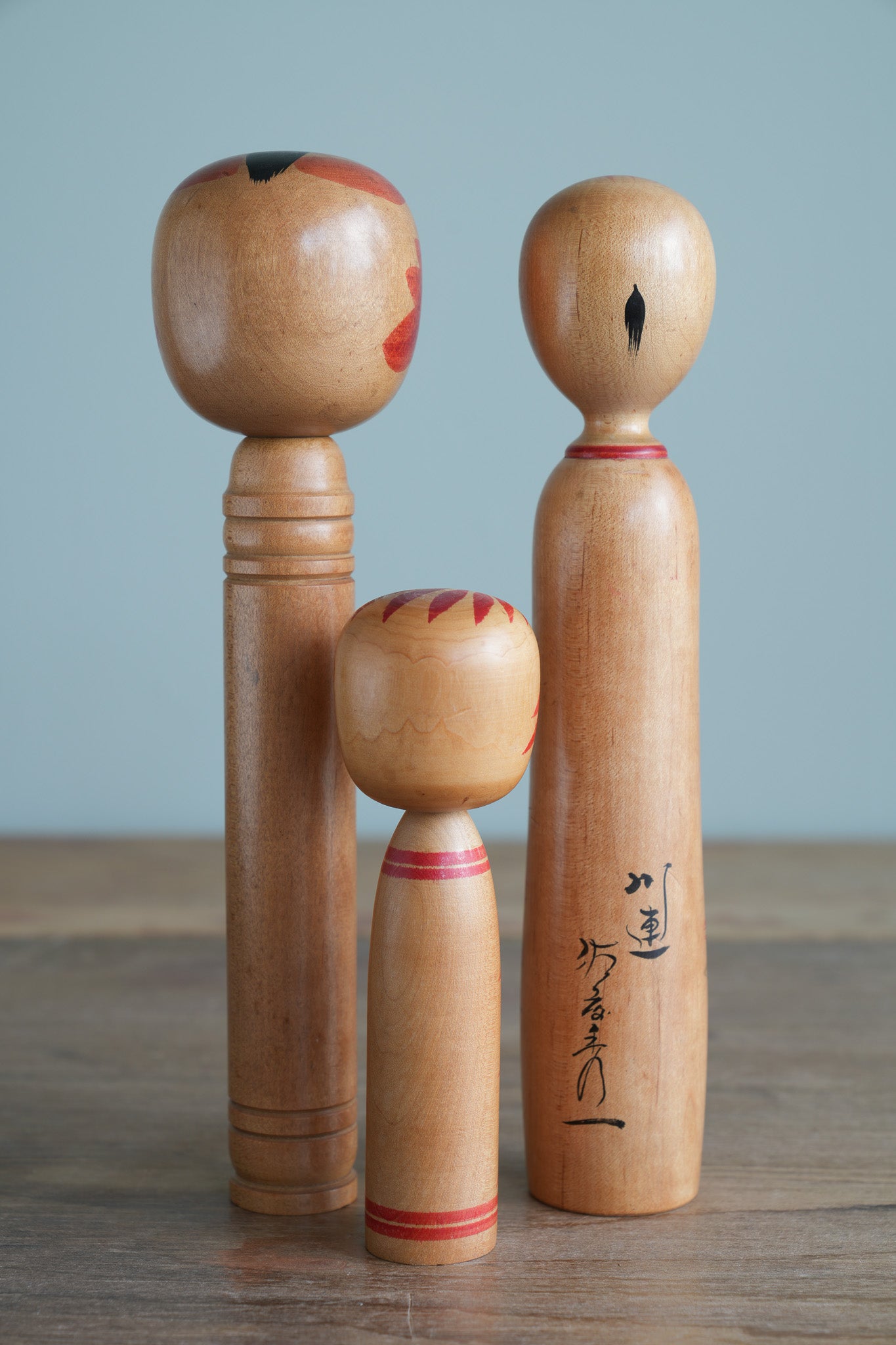 Set of 3 Traditional Japanese Folk Art Kokeshi Dolls 098