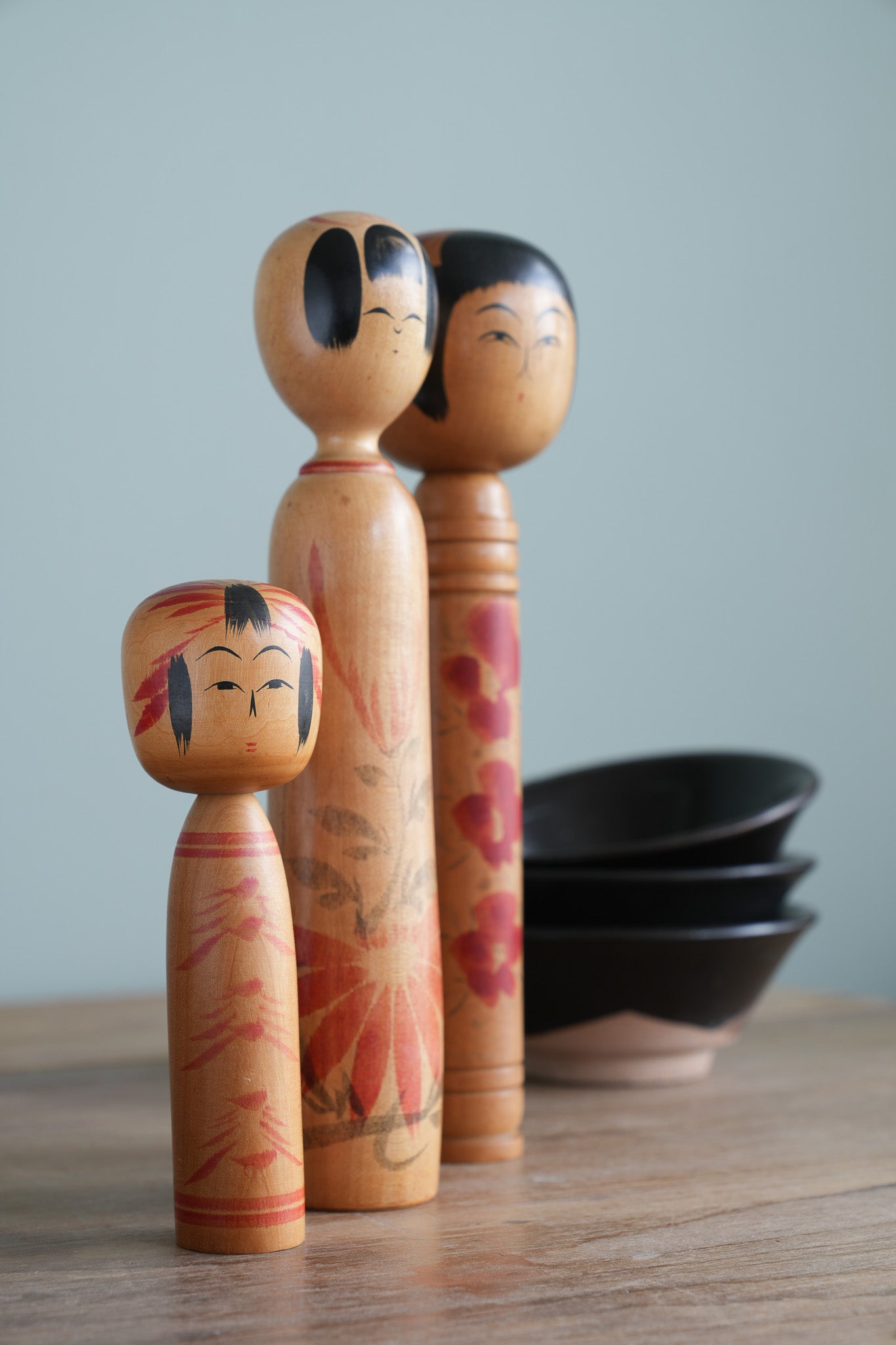 Set of 3 Traditional Japanese Folk Art Kokeshi Dolls 098