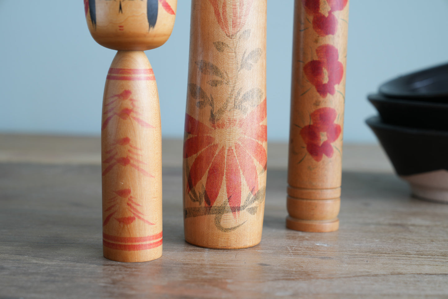 Set of 3 Traditional Japanese Folk Art Kokeshi Dolls 098