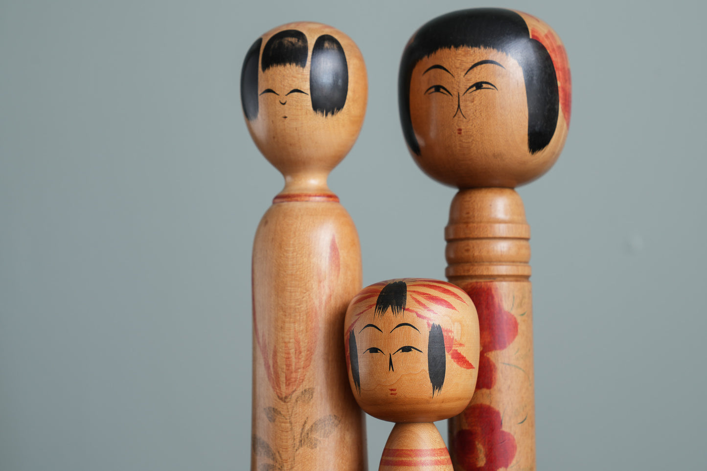 Set of 3 Traditional Japanese Folk Art Kokeshi Dolls 098
