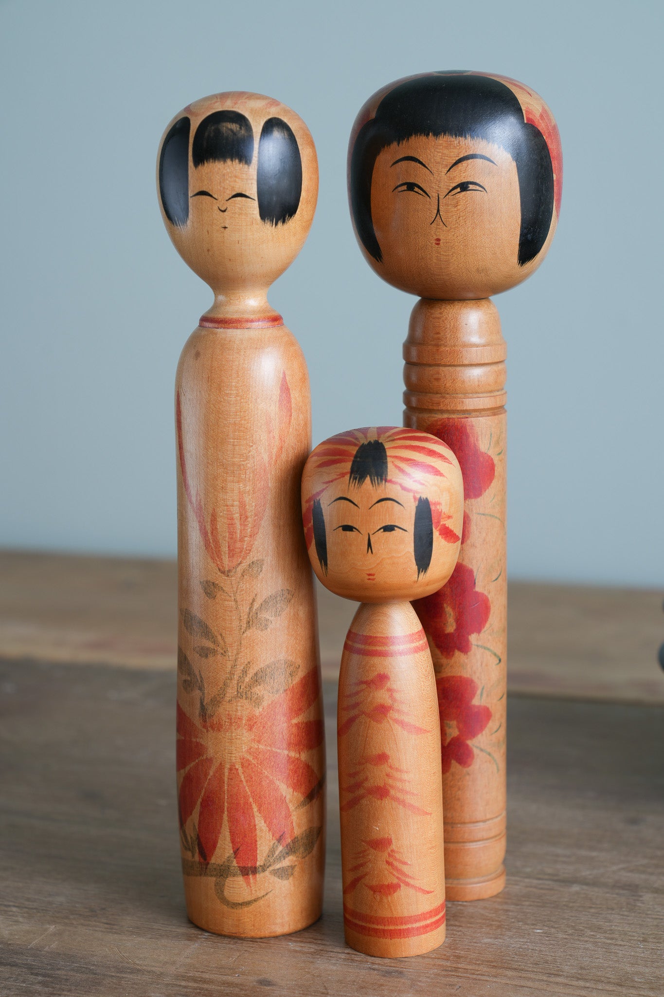 Set of 3 Traditional Japanese Folk Art Kokeshi Dolls 098