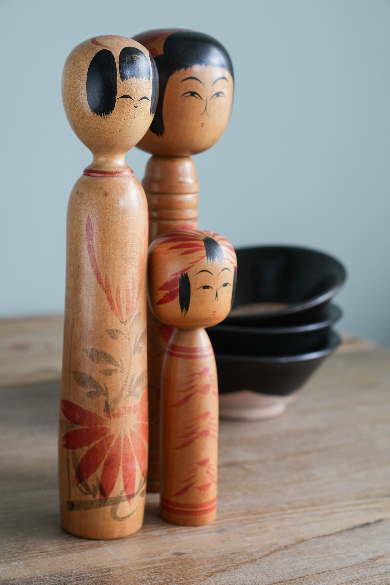 Set of 3 Traditional Japanese Folk Art Kokeshi Dolls 098