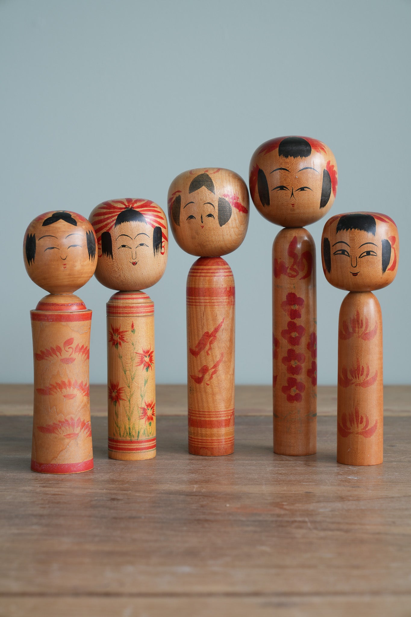 Set of 5 Traditional Japanese Folk Art Kokeshi Dolls 099