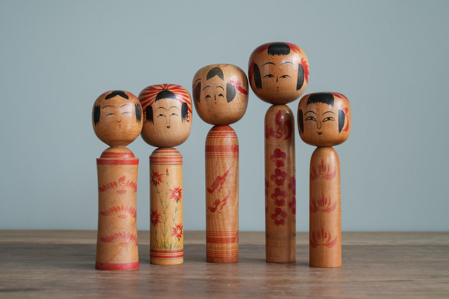 Set of 5 Traditional Japanese Folk Art Kokeshi Dolls 099