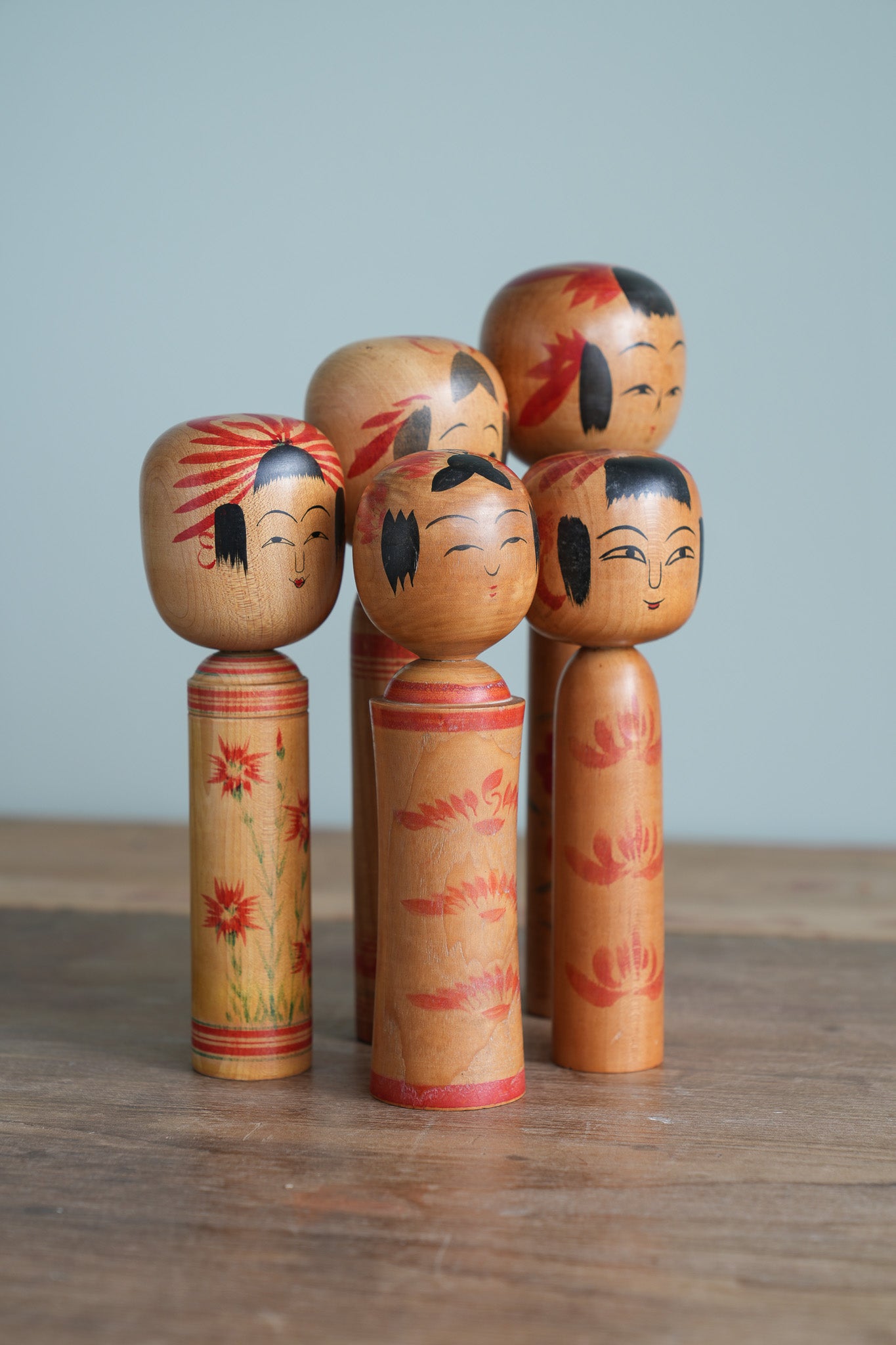 Set of 5 Traditional Japanese Folk Art Kokeshi Dolls 099