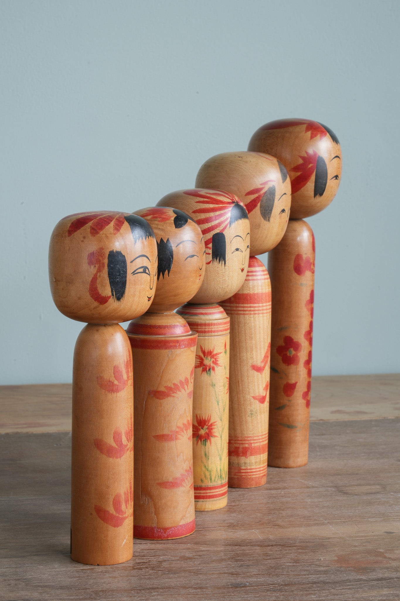 Set of 5 Traditional Japanese Folk Art Kokeshi Dolls 099