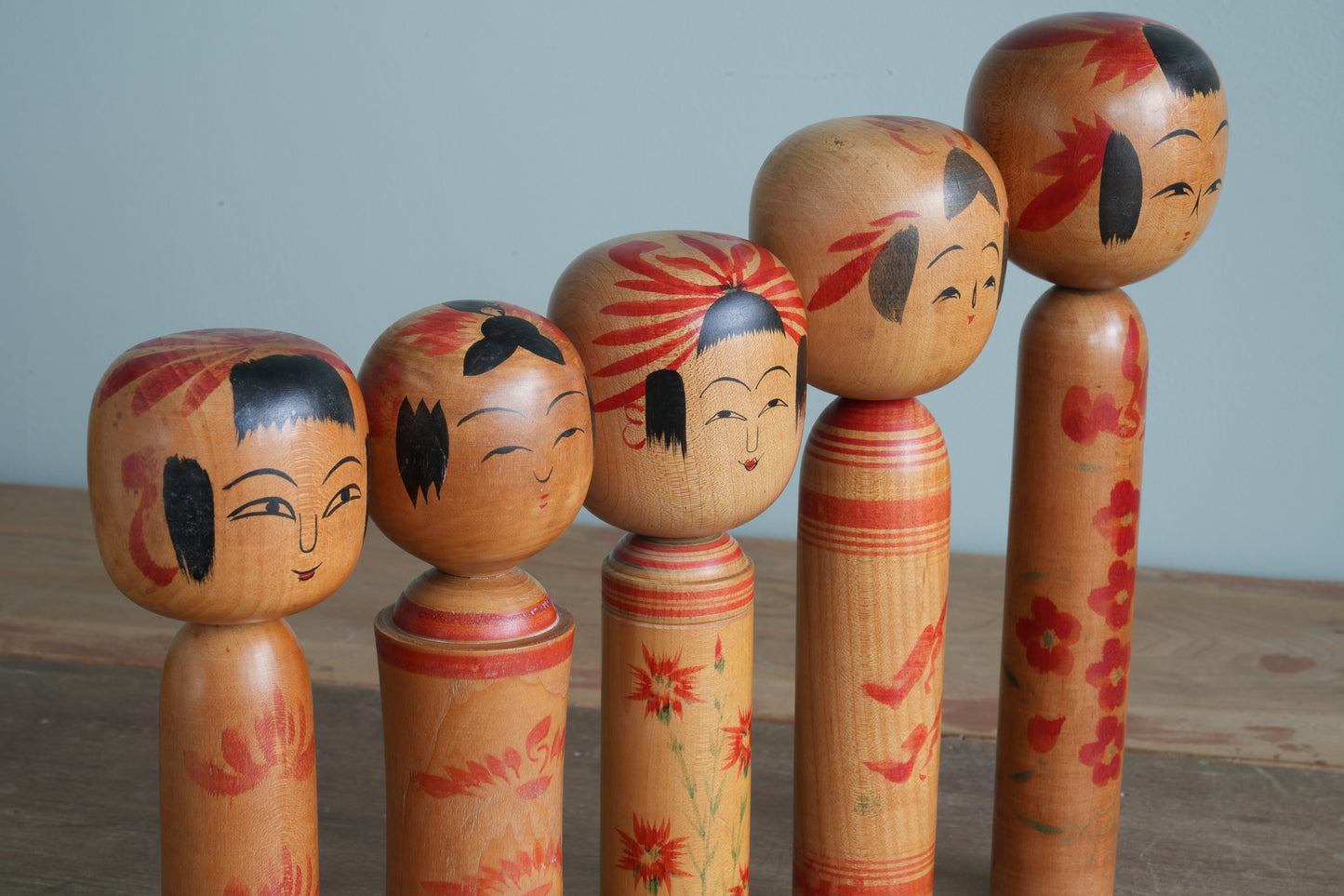 Set of 5 Traditional Japanese Folk Art Kokeshi Dolls 099