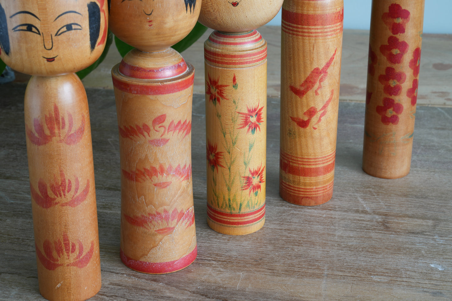 Set of 5 Traditional Japanese Folk Art Kokeshi Dolls 099