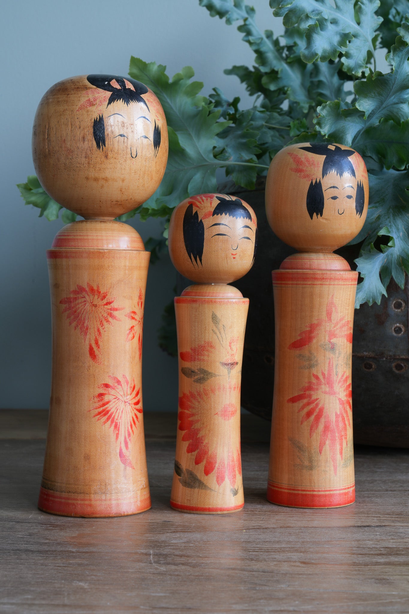 Set of 3 Traditional Japanese Folk Art Kokeshi Dolls 104