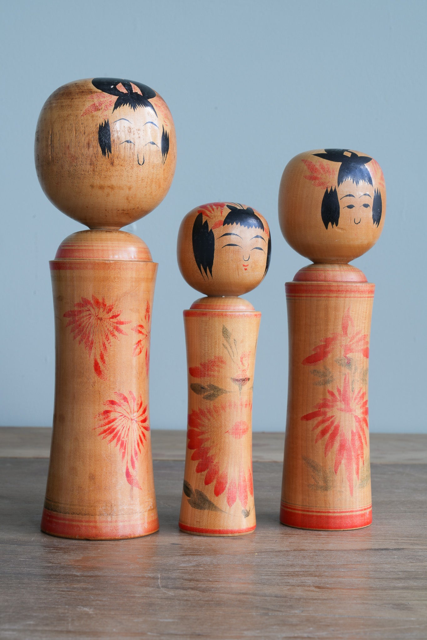 Set of 3 Traditional Japanese Folk Art Kokeshi Dolls 104