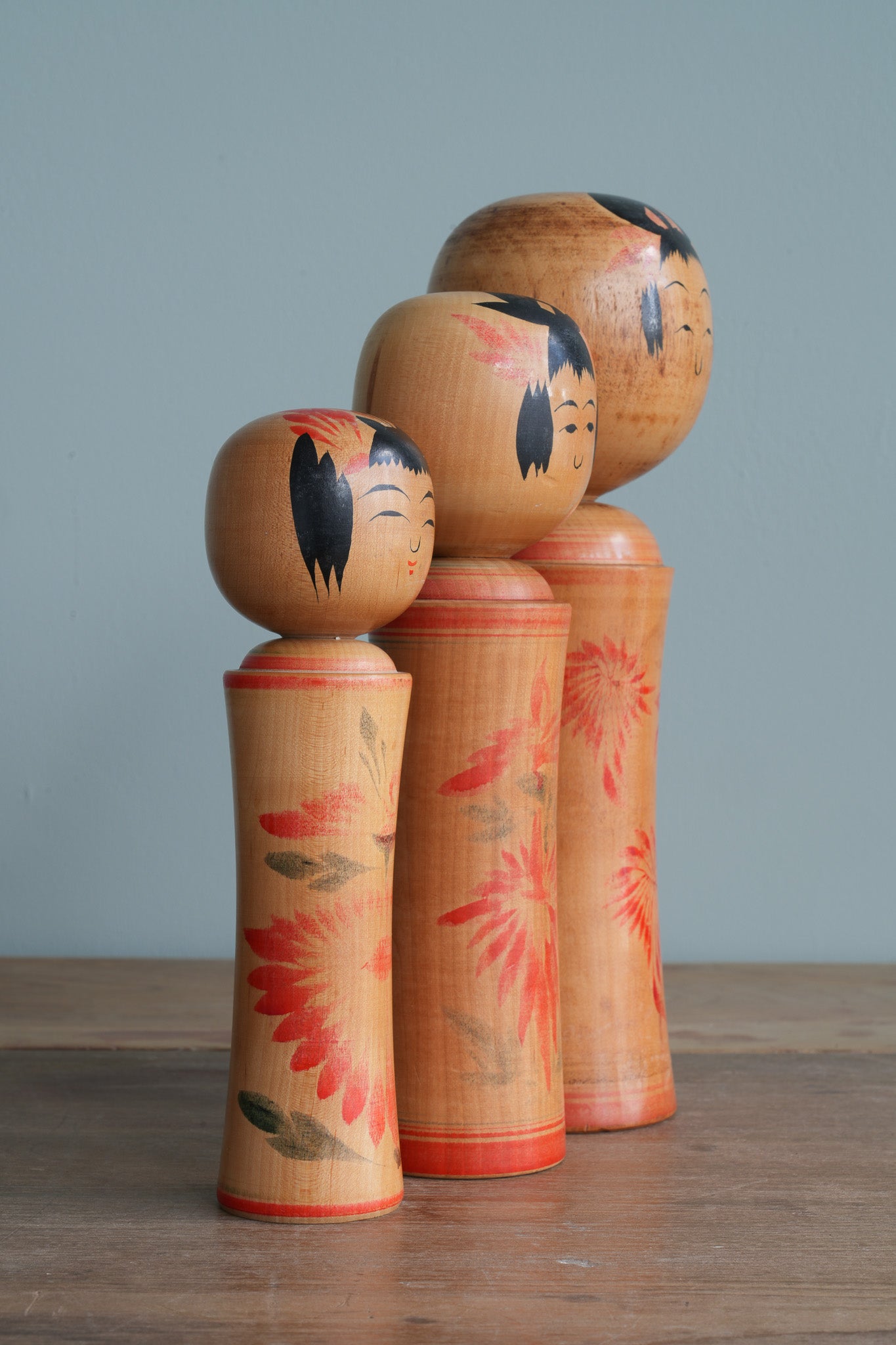 Set of 3 Traditional Japanese Folk Art Kokeshi Dolls 104