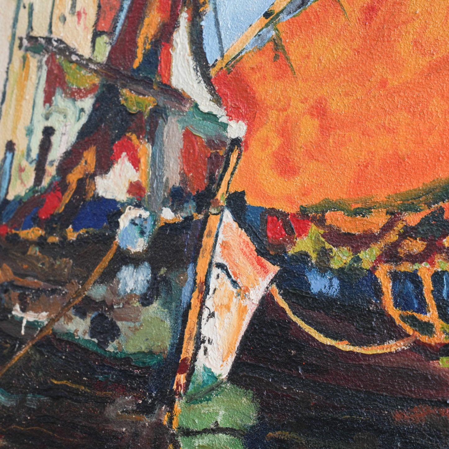 Fishing Boats in a Mediterranean Harbour / Unknown (indistinctly signed), French School, (Mid-20th Century)
