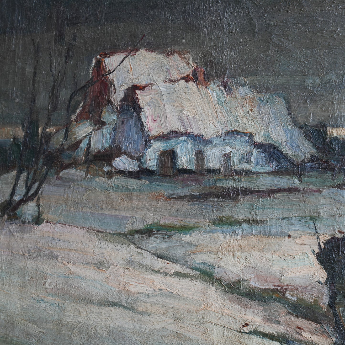 Winter Farmhouse / Unknown Artist (Indistinctly Signed), (C. Mid-20th Century)