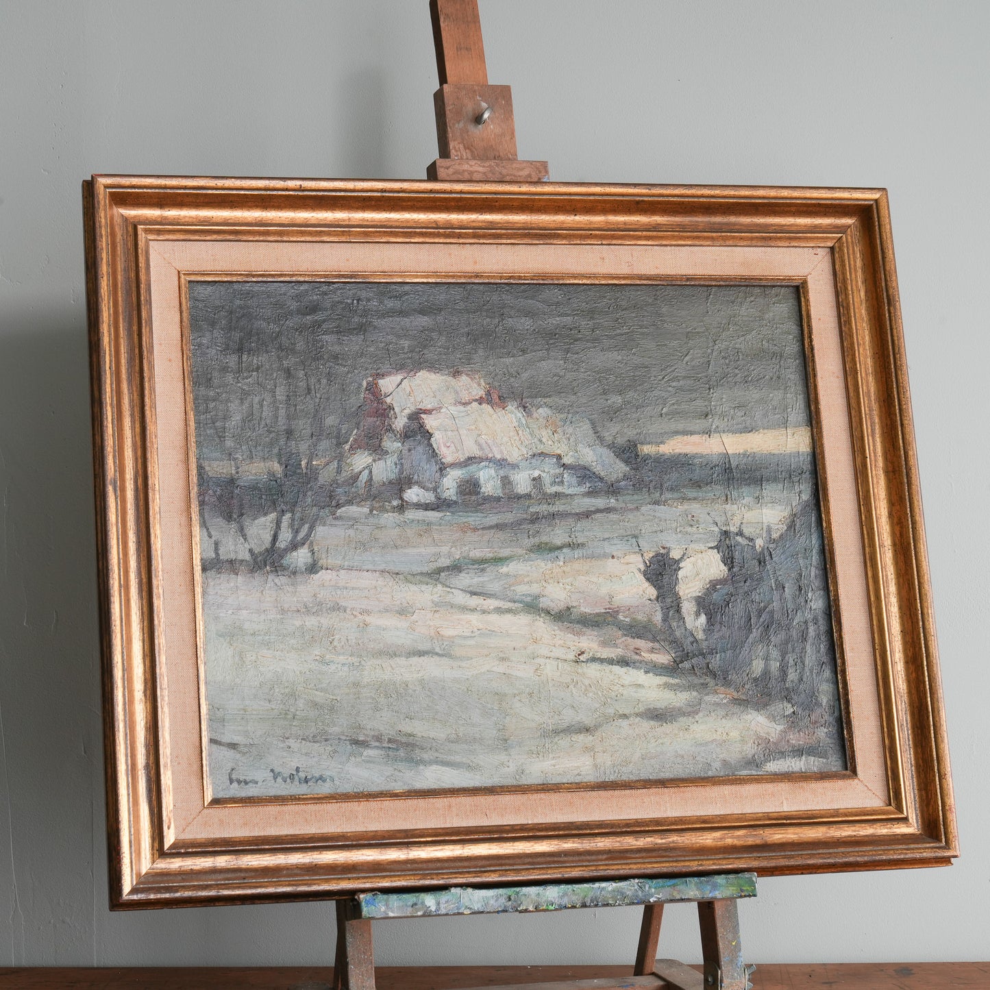 Winter Farmhouse / Unknown Artist (Indistinctly Signed), (C. Mid-20th Century)
