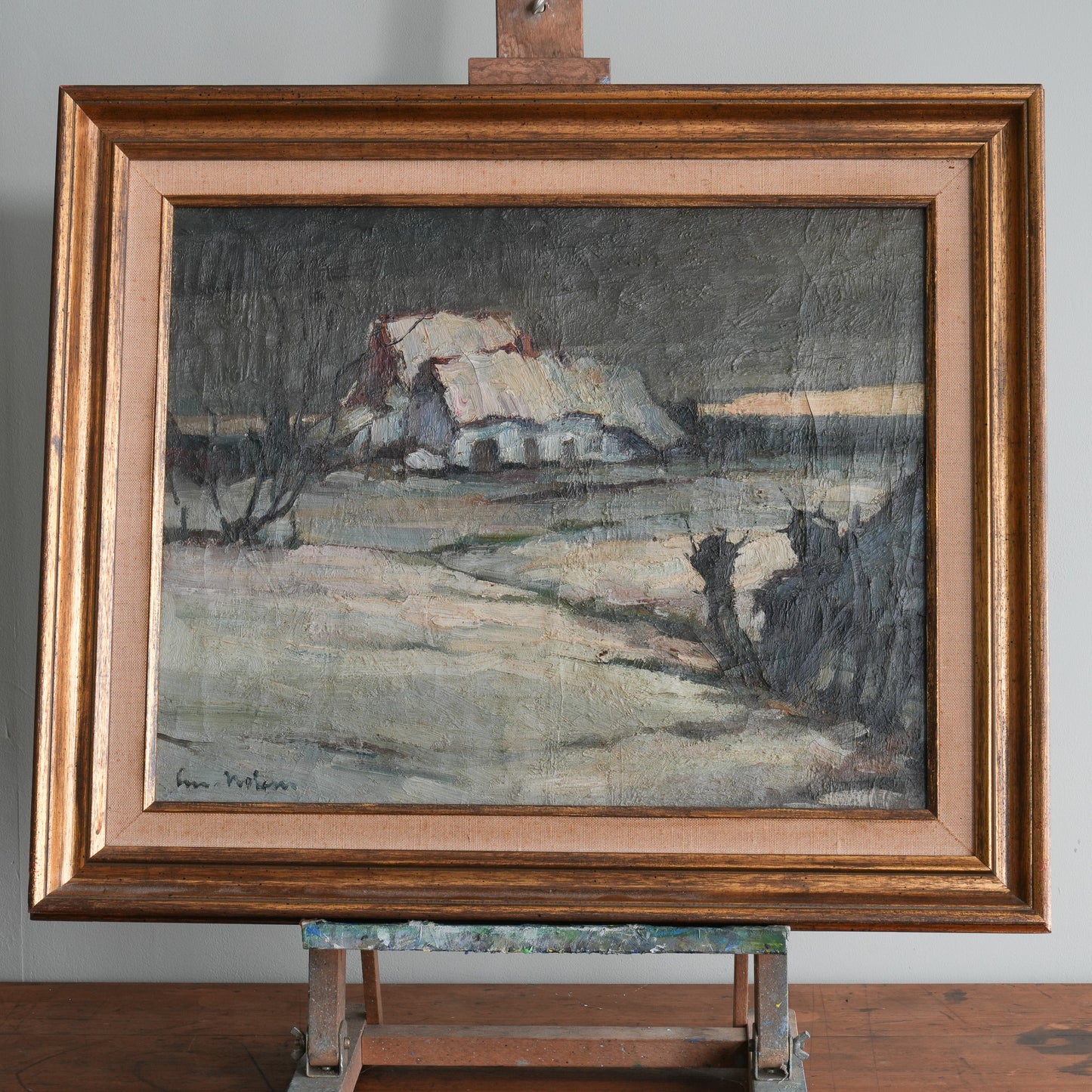 Winter Farmhouse / Unknown Artist (Indistinctly Signed), (C. Mid-20th Century)