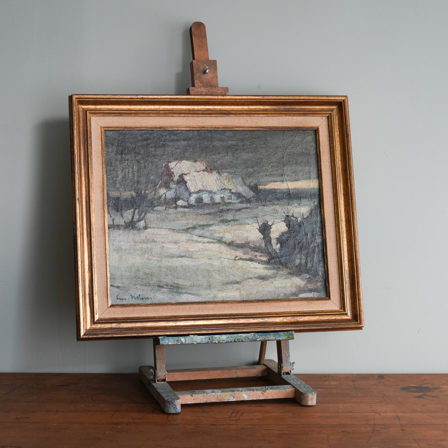 Winter Farmhouse / Unknown Artist (Indistinctly Signed), (C. Mid-20th Century)