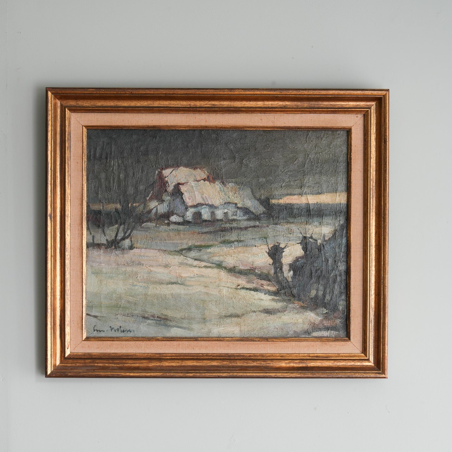 Winter Farmhouse / Unknown Artist (Indistinctly Signed), (C. Mid-20th Century)