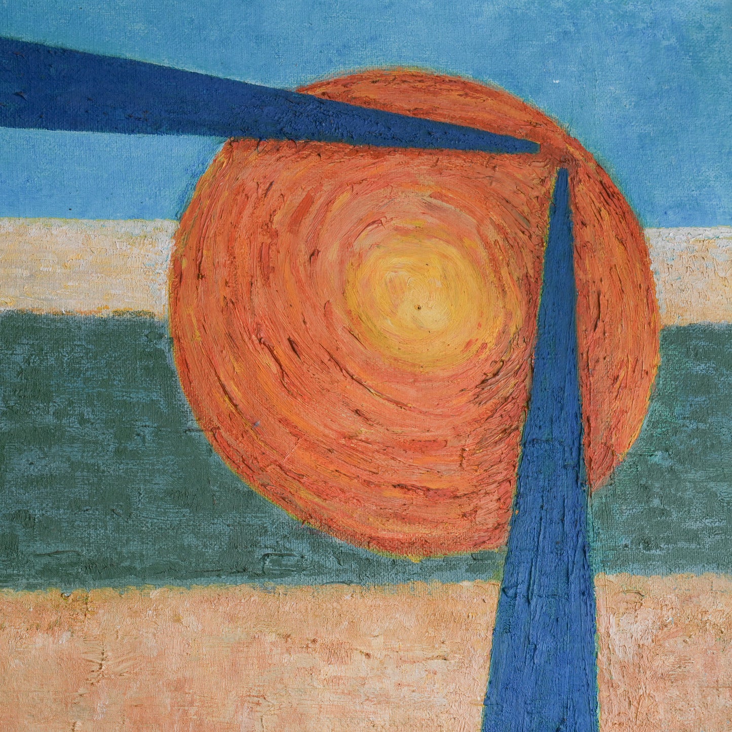 Sunburst with Blue Forms / (Monogrammed HP), (c. 1960s-1970s)